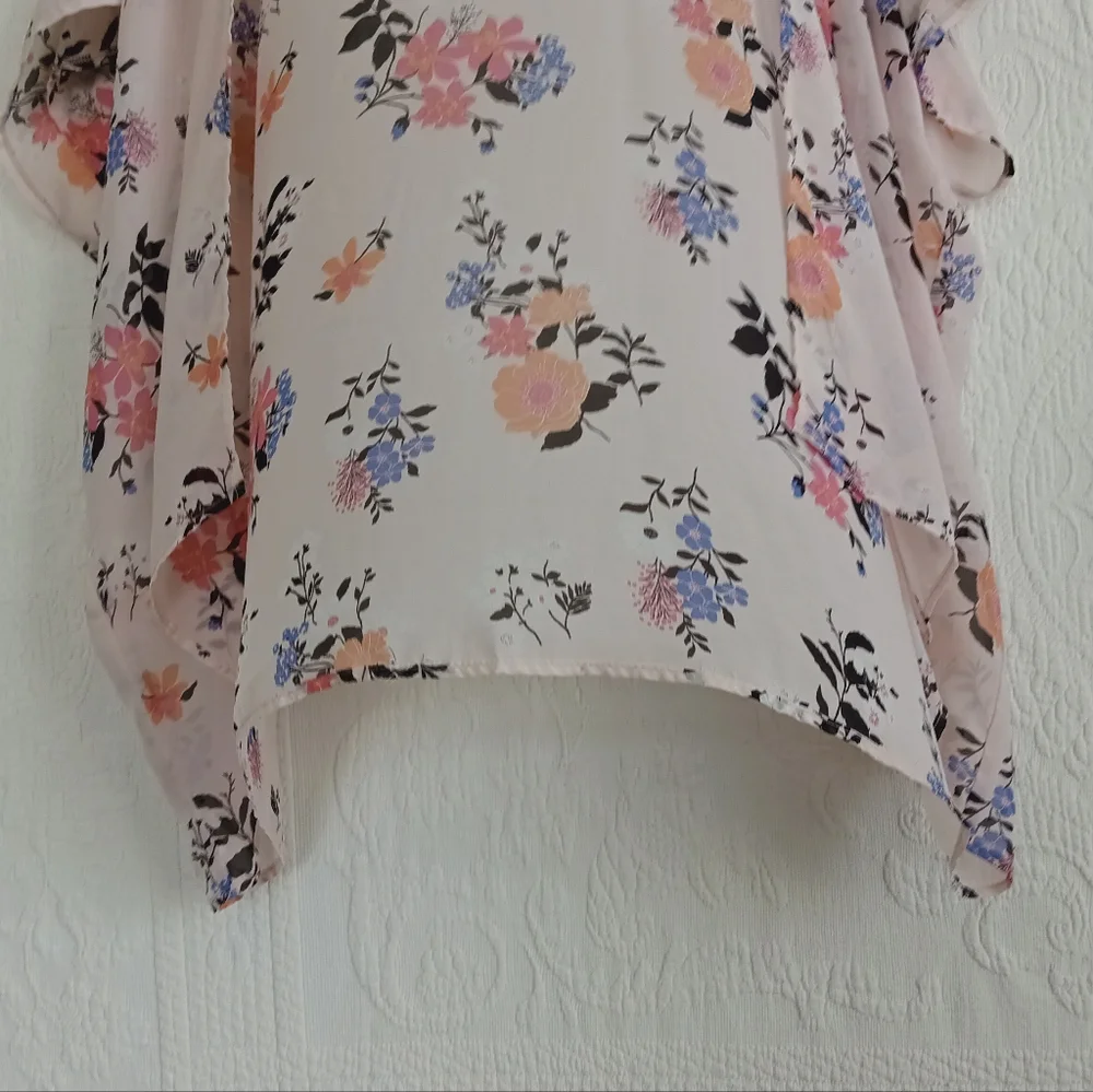 Pink Floral Sheer Kimono Wrap Elegant Soft Girl Femme Flowy Pastel Airy Light OS